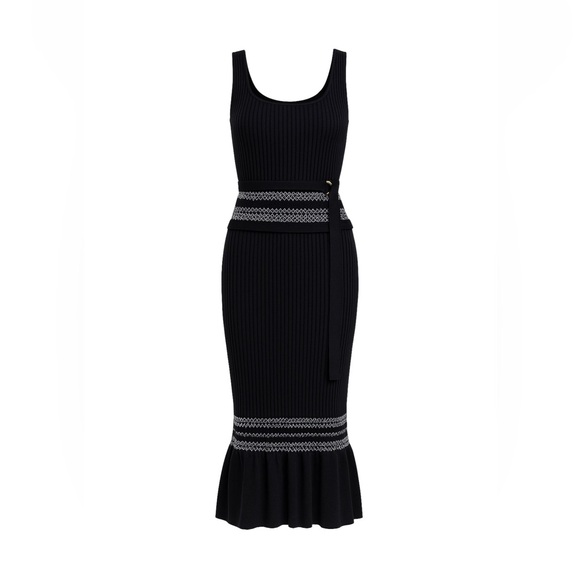 Dresses & Skirts - 246. Pretty First Impression Rib Knit Ruffle midi dress in black